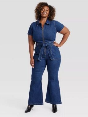 Women's Short Sleeve Denim Jumpsuit - Ava & Viv